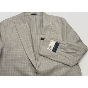 NWT Stafford Blazer Mens 52R Plaid Linen Blend Unlined Unstructured Lightweight
